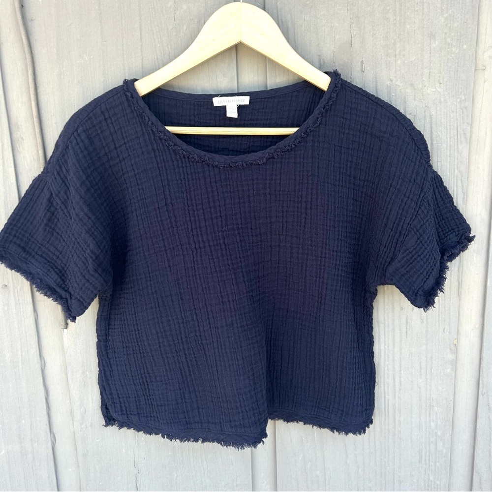 Eileen Fisher Organic Cotton Gauze Box-Top blue xs